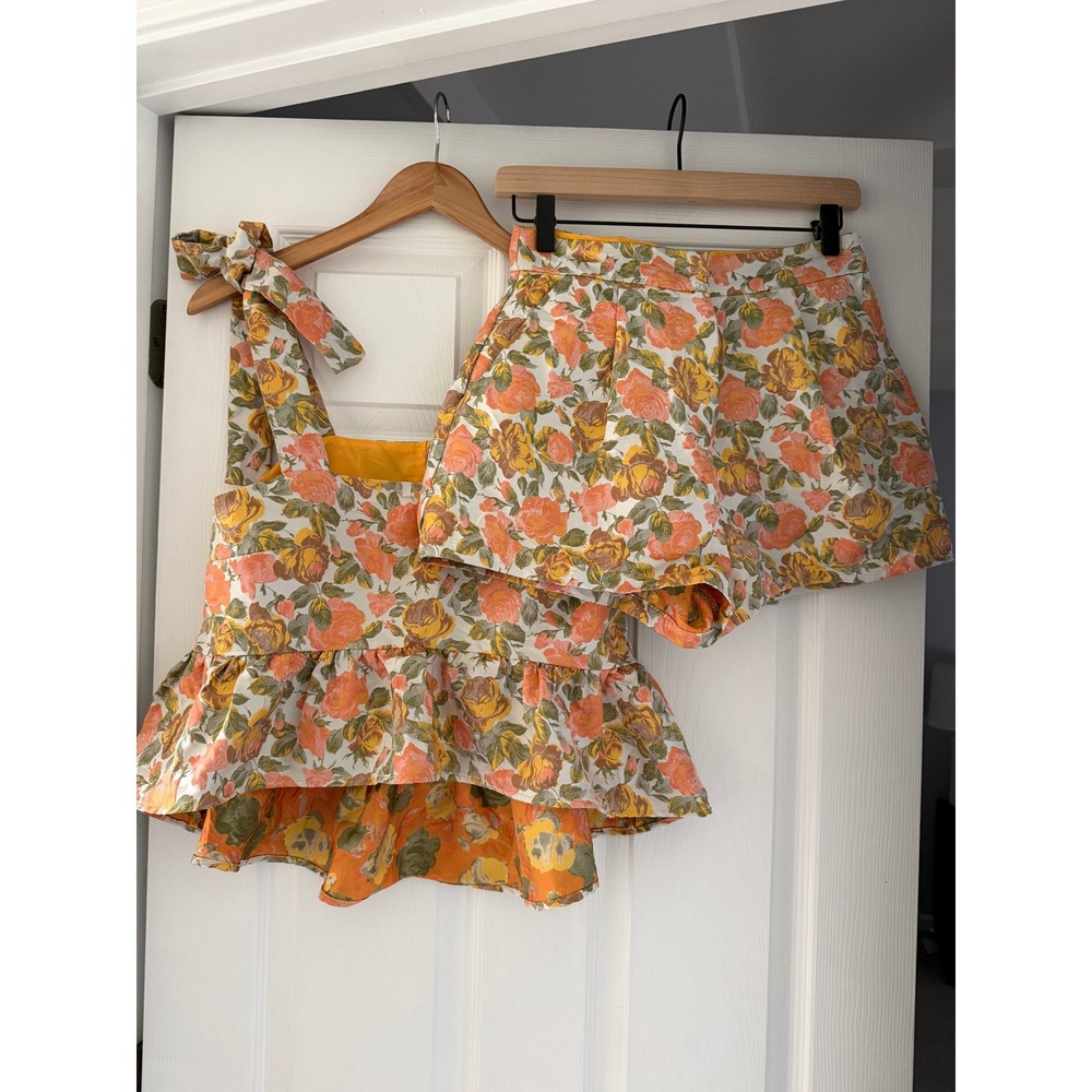 Moodie Floral Cinnamon Gold Shorts Set Vintage Botanical Peplum
